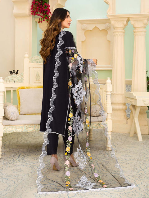 Black Stitched 3 pc Dhanak