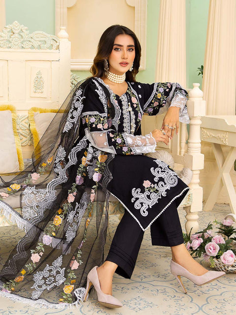 Black Stitched 3 pc Dhanak