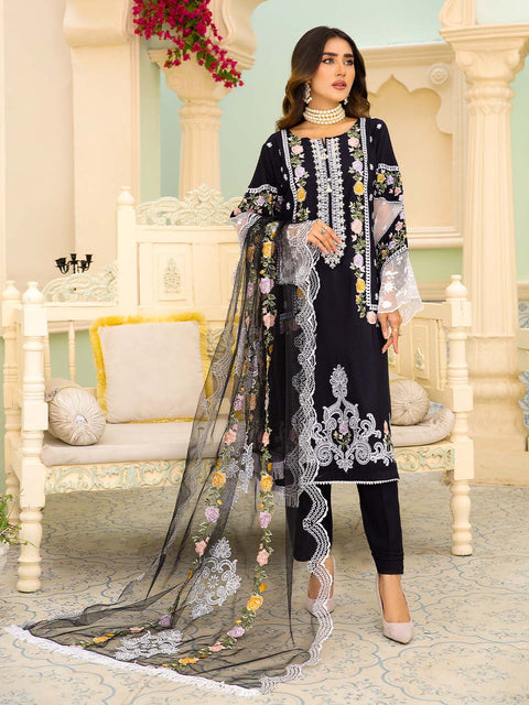 Black Stitched 3 pc Dhanak