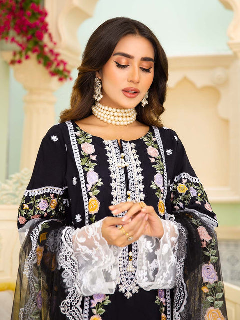 Black Stitched 3 pc Dhanak