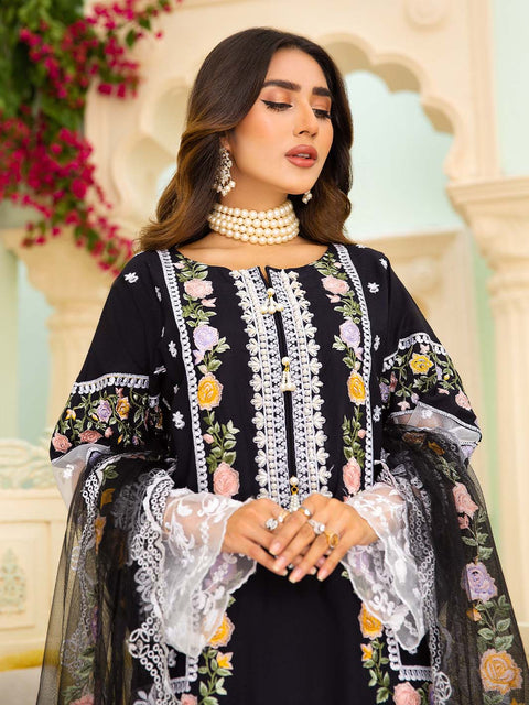 Black Stitched 3 pc Dhanak