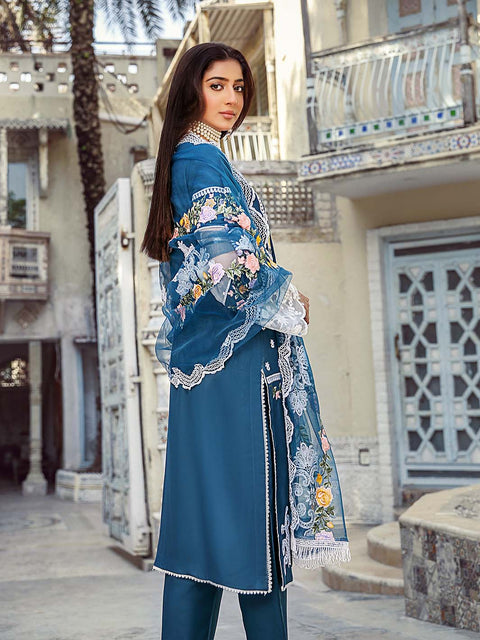 Blue Stitched 3 pc Dhanak