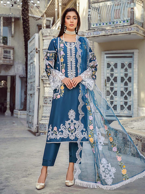 Blue Stitched 3 pc Dhanak