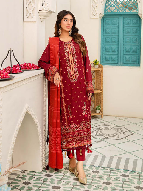 3 piece - Embroidered Karandi Suit with Jacquard Velvet Shawl