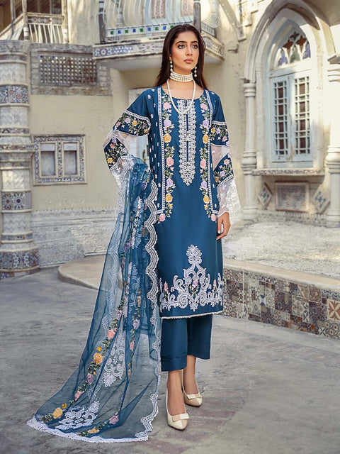 Blue Stitched 3 pc Dhanak