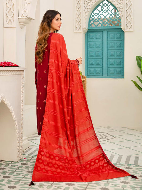 3 piece - Embroidered Karandi Suit with Jacquard Velvet Shawl