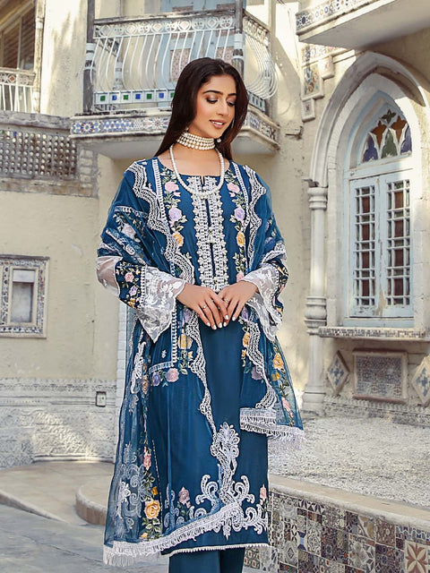 Blue Stitched 3 pc Dhanak