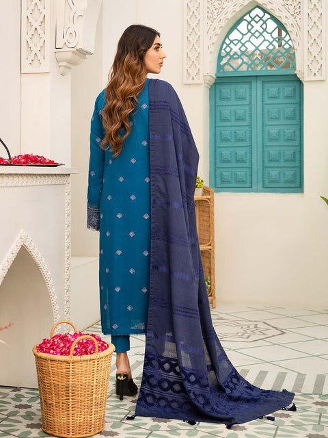 3 piece - Embroidered Karandi Suit with Jacquard Velvet Shawl