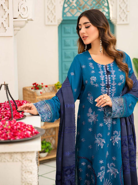 3 piece - Embroidered Karandi Suit with Jacquard Velvet Shawl