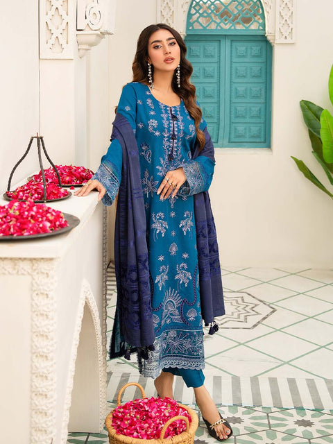 3 piece - Embroidered Karandi Suit with Jacquard Velvet Shawl