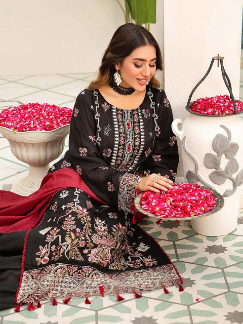 3 piece - Embroidered Karandi Suit with Jacquard Velvet Shawl