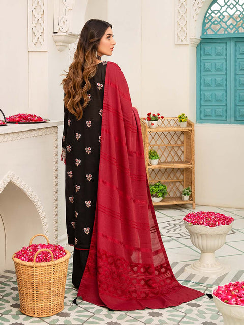 3 piece - Embroidered Karandi Suit with Jacquard Velvet Shawl