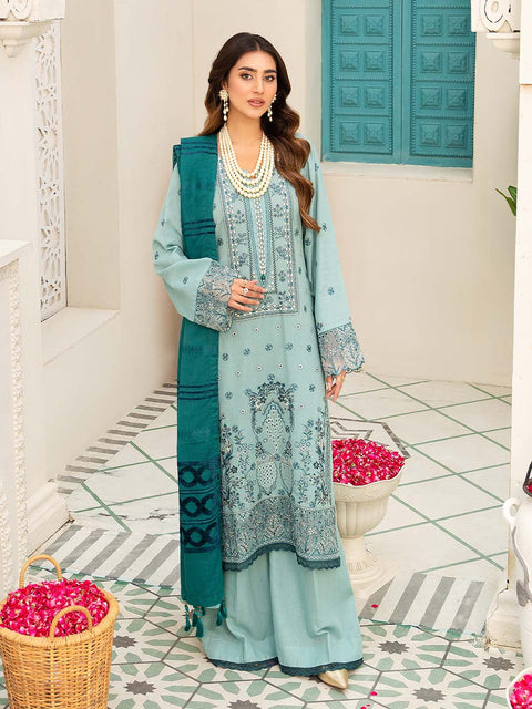 3 piece - Embroidered Karandi Suit with Jacquard Velvet Shawl