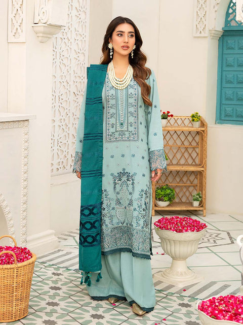 3 piece - Embroidered Karandi Suit with Jacquard Velvet Shawl