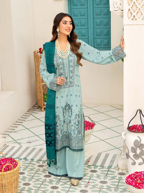 3 piece - Embroidered Karandi Suit with Jacquard Velvet Shawl