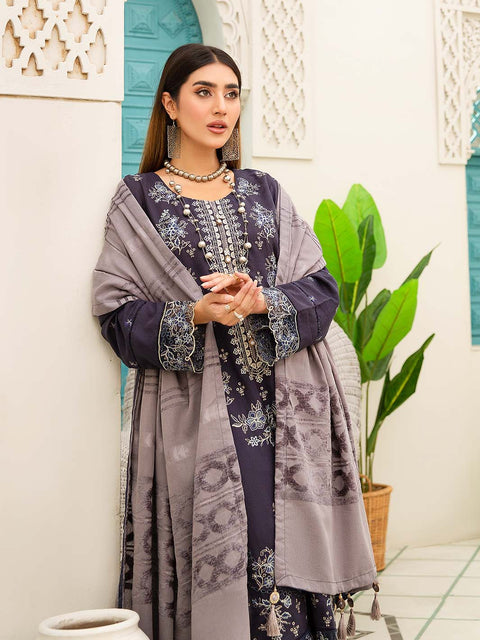 3 piece - Embroidered Karandi Suit with Jacquard Velvet Shawl