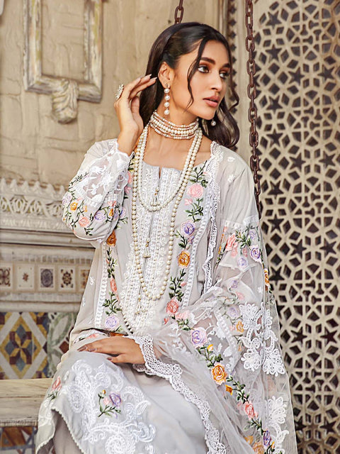 White Stitched 3 pc Dhanak