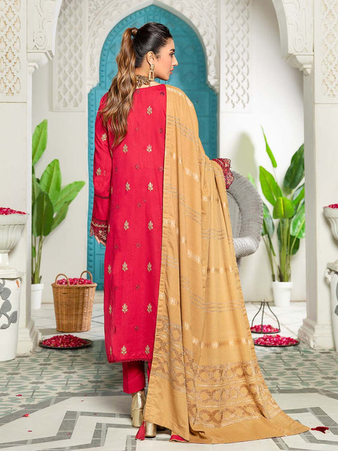 3 piece - Embroidered Karandi Suit with Jacquard Velvet Shawl