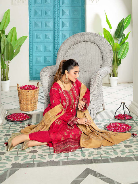 3 piece - Embroidered Karandi Suit with Jacquard Velvet Shawl