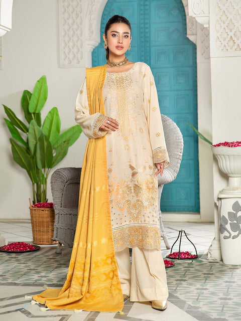 3 piece - Embroidered Karandi Suit with Jacquard Velvet Shawl