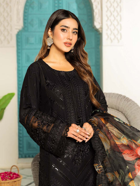 Black Stitched 3 pc Dhanak Sequence