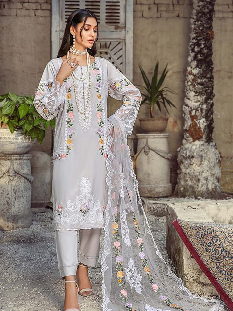 White Stitched 3 pc Dhanak