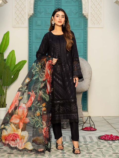 Black Stitched 3 pc Dhanak Sequence