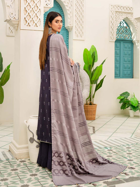 3 piece - Embroidered Karandi Suit with Jacquard Velvet Shawl