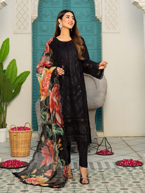 Black Stitched 3 pc Dhanak Sequence