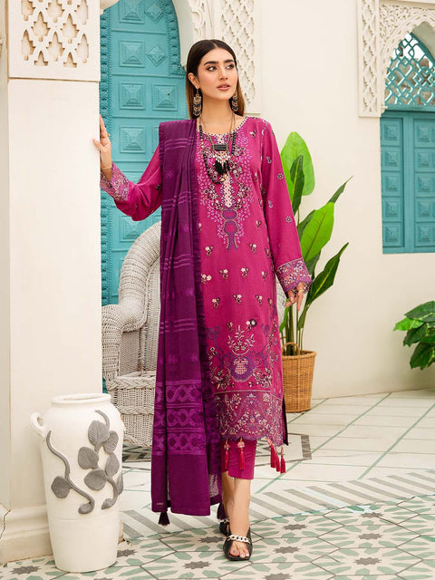 3 piece - Embroidered Karandi Suit with Jacquard Velvet Shawl