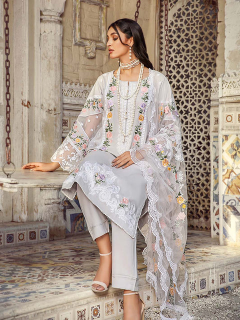 White Stitched 3 pc Dhanak