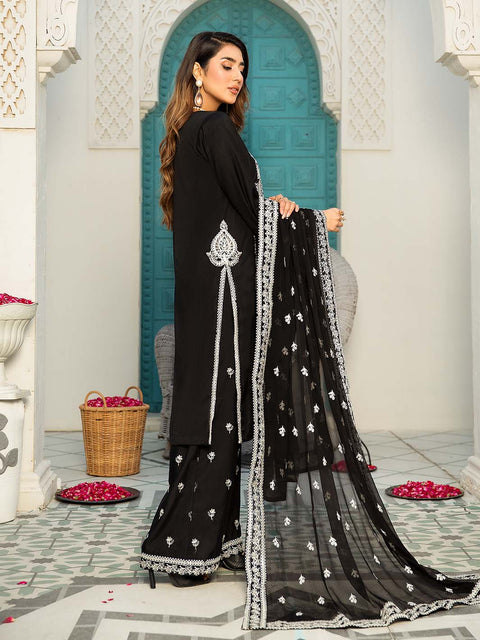 Black Stitched 3 pc Stone Linen