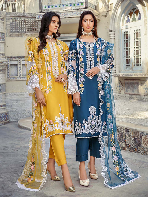 Blue Stitched 3 pc Dhanak