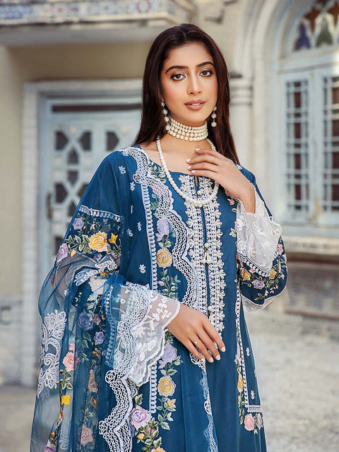 Blue Stitched 3 pc Dhanak